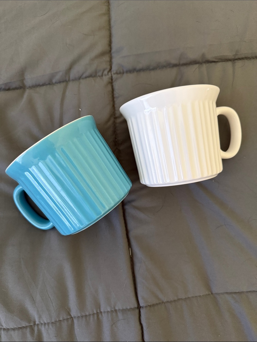 Corningware Ceramic Ribbed Coffee Mug - Blue and White